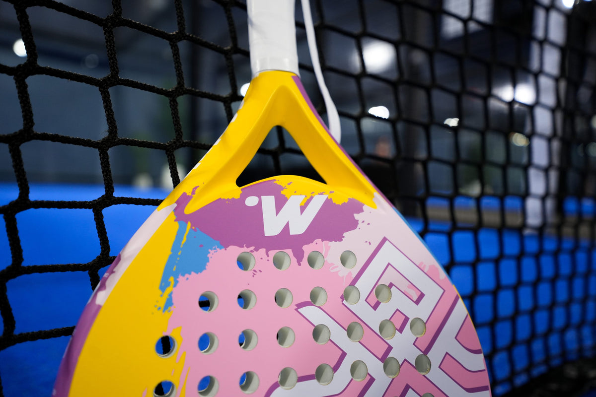 Close up of the MDRB Candy Crush padel racket face